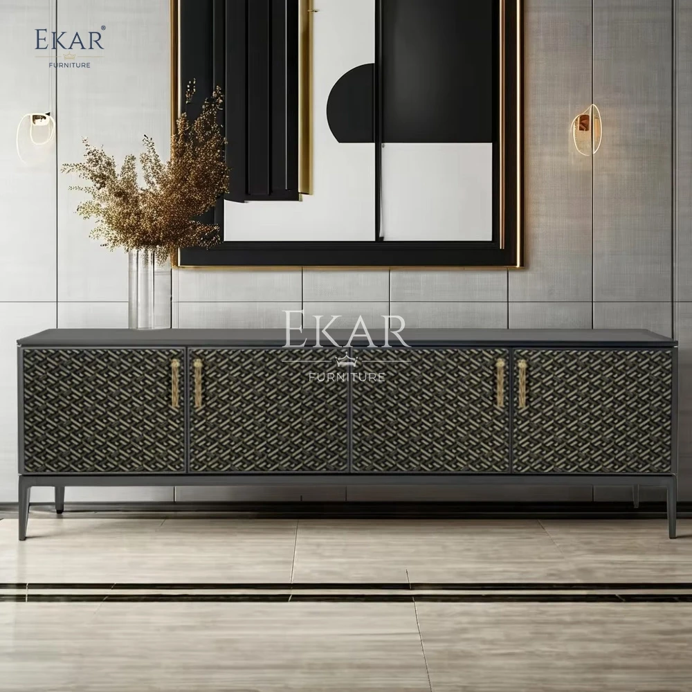 product ekar furniture modern midnight black solid cast aluminum tv cabinet for living room bedroom hotels and bars-61