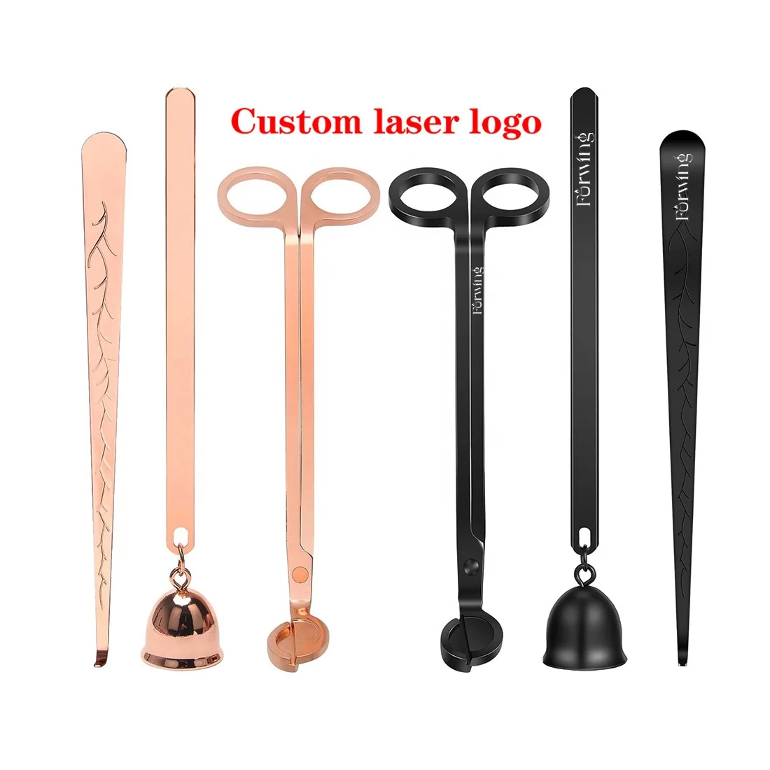 Candle Accessory Set Custom Laser Logo Wick Trimmer Dipper Snuffer Extinguisher Black Gold Scented Candle Care Tools Kit