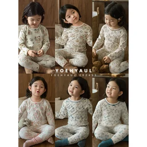 YOEHYAUL Q3362 Breathable Soft Kid Sleepwear Pajamas Set Home Wear Cute Full Print Toddler Girl Sleepwear Cotton Pajamas for Kid