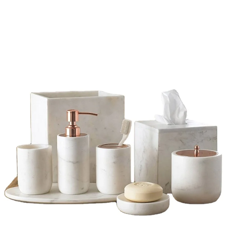 Luxury Custom White Marble Resin Bathroom Set Rose Gold Hotel And Home