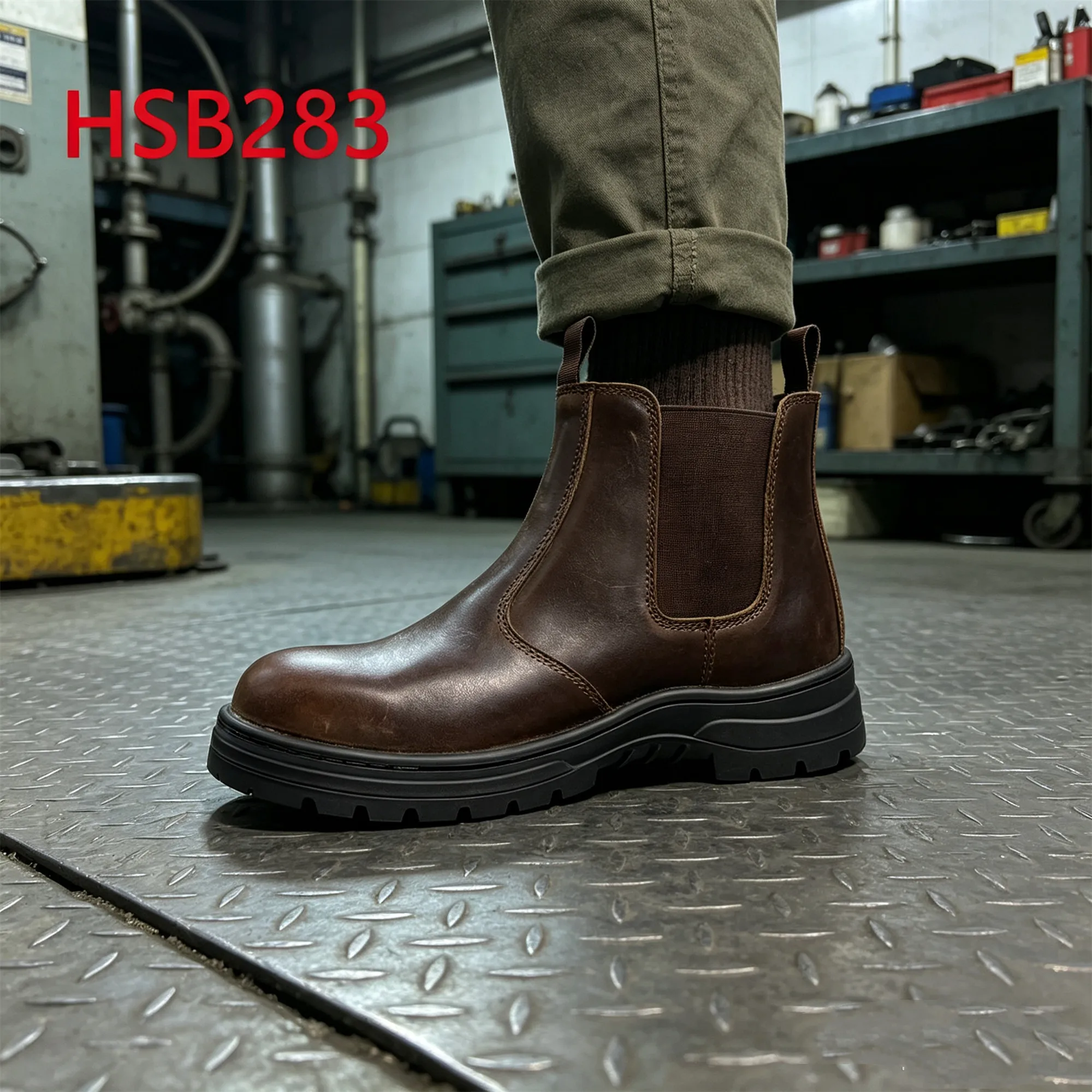 ZYF,pull on Style Stitching Rubber Outsole Brown Safety Shoes Best Crazy Horse Leather Hua Singh Work Boots with Steel ToeHSB283