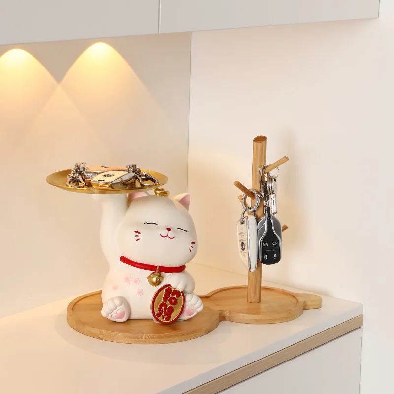 Wood Craft Gift Keys Holder Rings Tray Jewelry Phone Wooden Tray Valet Tray Key Chain Bowl for Table Kitchen Storage Shelf