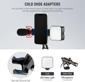 NEEWER Smartphone Tripod Mount Aluminum Alloy Rotatable Phone Stand Holder Clamp with Cold Shoe and Arca Base detail image