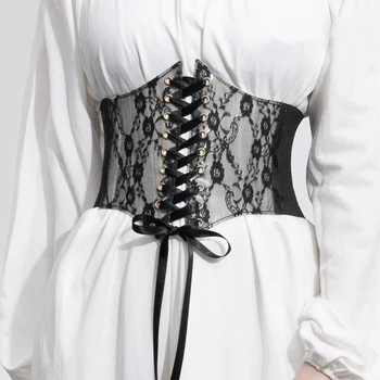Vintage Lace-up Underbust Lace Corset Belt VD2688 White Pink Black Elastic Wide Waist Gaine Amincissante Femme Gorset