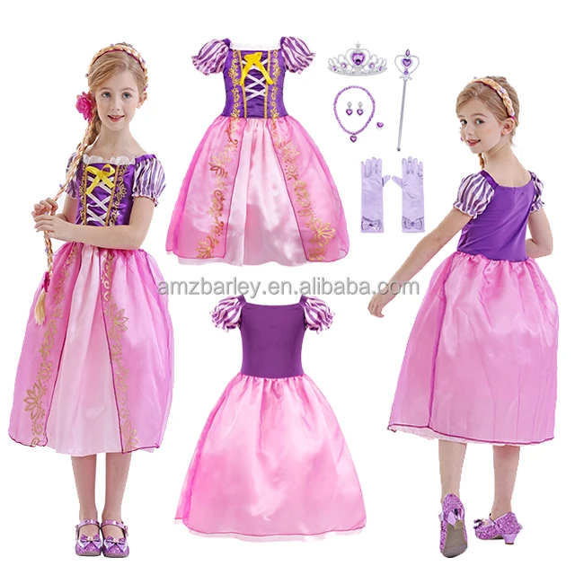 Tangled Princess Rapunzel Dress Children Halloween Cosplay Costume Carnival  Baby Girls Birthday Party Dress With Accessories