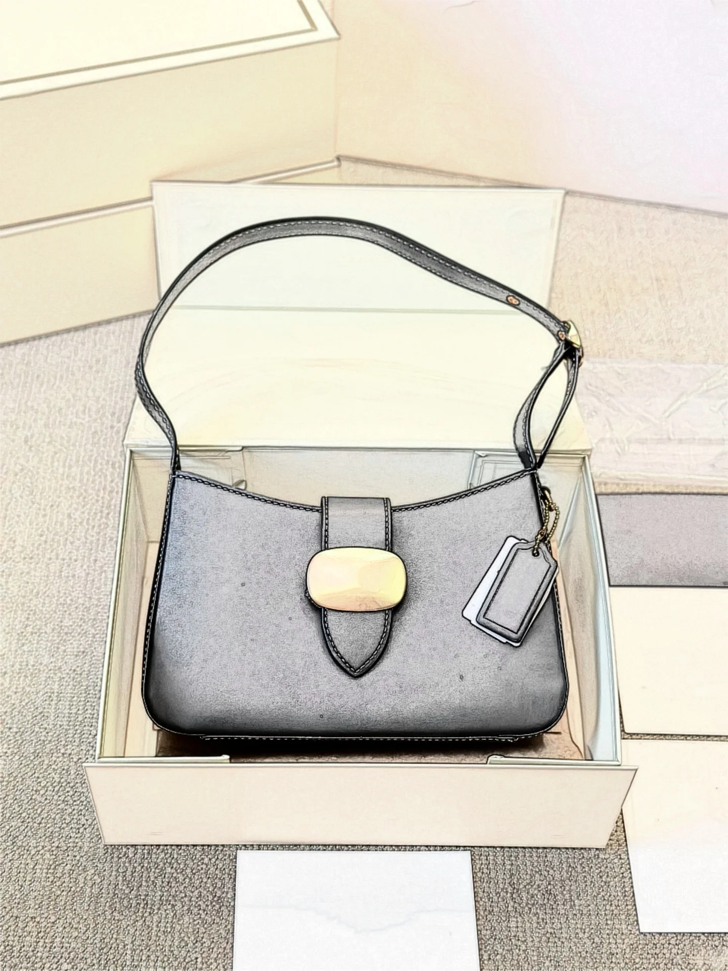 LING YU Women’s PU Bag Metal Chains Unique Design Single Strap Zip Closure Crossbody Shoulder Hand-Held Box-Style Stylish Small