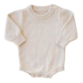 luxury Custom Logo Unisex Spring 100% Organic Cotton Clothes Newborn Toddler Knitted Baby Romper