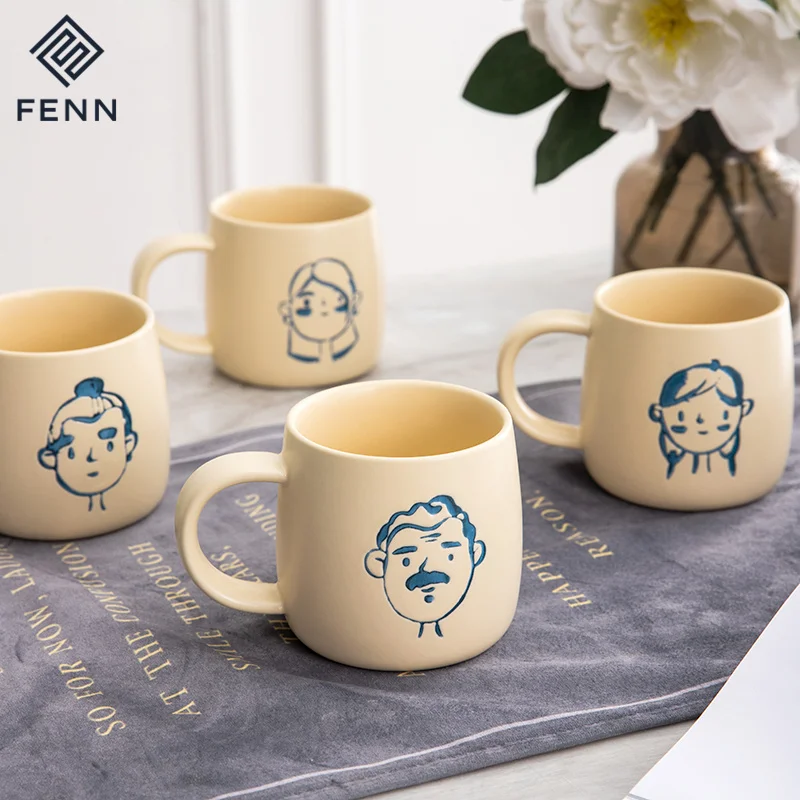 FENN Creative hand-painted household ceramic water cup coffee mug customized Mug for LOGO portrayal Head Portraits Gift Mug