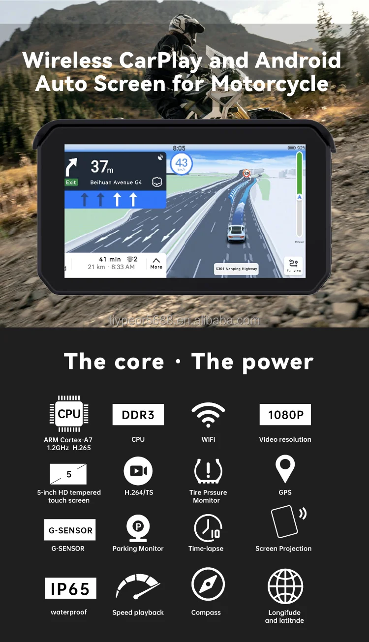 product tiypeor navigation motorcycle waterproof apple carplay display screen portable motorcycle wireless android auto monitor655-2