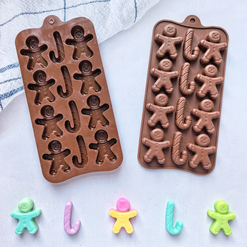 Food Grade Eco-Friendly Gingerbread Man Silicone Chocolate Mold Rectangle Christmas Cartoon Kitchen Baking DIY supplier