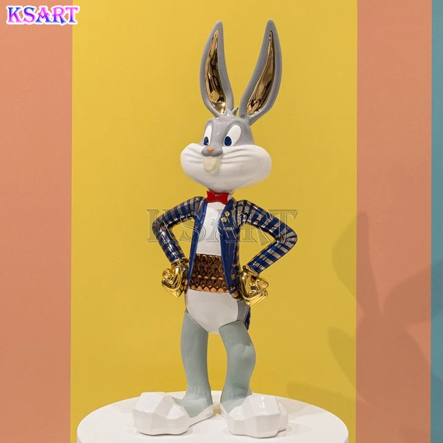 Newly designed retro cartoon rabbit animal figurine resin cute rabbit figurine arts and crafts decoration