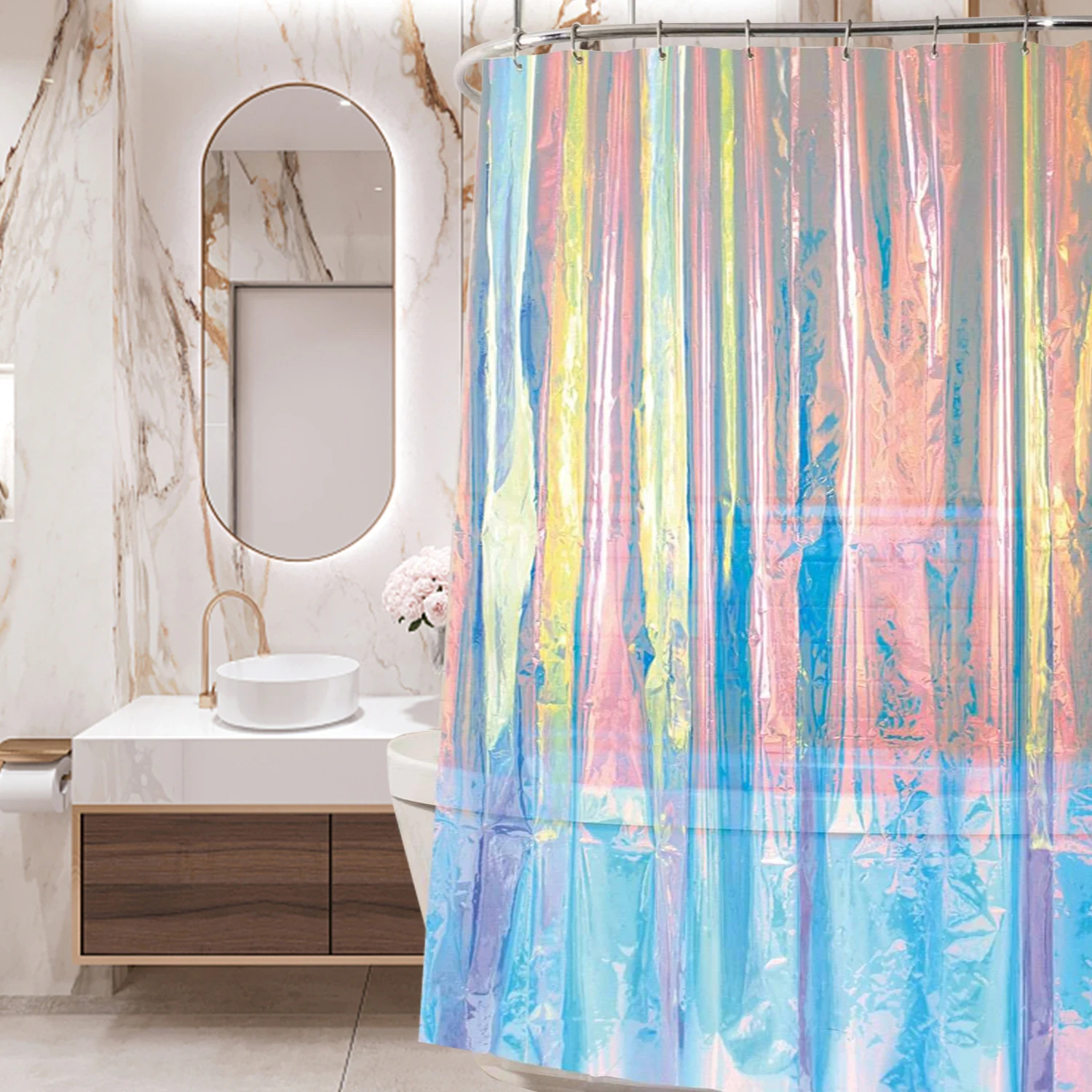 Wholesale Luxury Western Waterproof Bathroom Curtain Plus Shower Curtains The Iridescent Peva