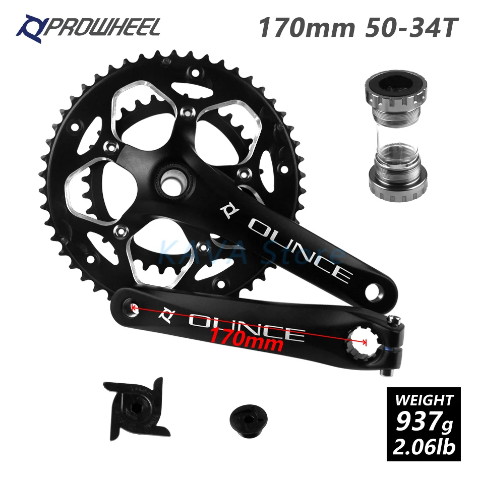 クランク 自転車 ボトムブラケット ロードバイク スプロケット 170Mm 504T PROWHEELロード自転車110BCD130BCDホローダブルスプロケットクランクセット170⁄172.5mm、ボトムブラケット付きBBアームロードバイククランクセット