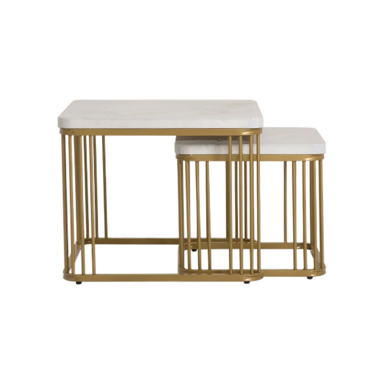 Most Popular Rose Gold Metal Square Nested Wooden Top Coffee Table 2