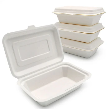 Customizable 450ml Greaseproof and Microwavable Eco Friendly Bagasse Food Containers Biodegradable Lunch Box Disposable