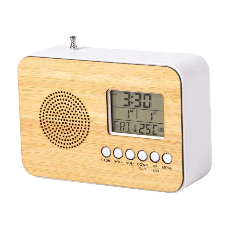 Factory Supply Weather Station Wake up Light Led Table Wooden Alarm Clock and Fm Alarm Clock