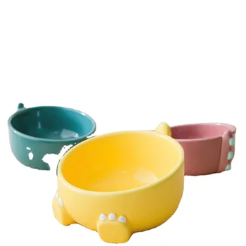 Bowl for Wholesale Colorful Dinosaur Durable Eco Friendly Anti Slip Tilted Porcelain Pet Cat Ceramic Cute Carton for Dogs 300ml