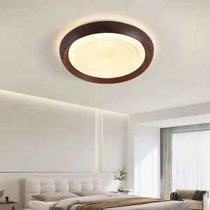 2026 Creative Natural Walnut Wood Ceiling Light Modern LED Eye Protection for Bedroom & Study Acrylic Cover with Remote Control