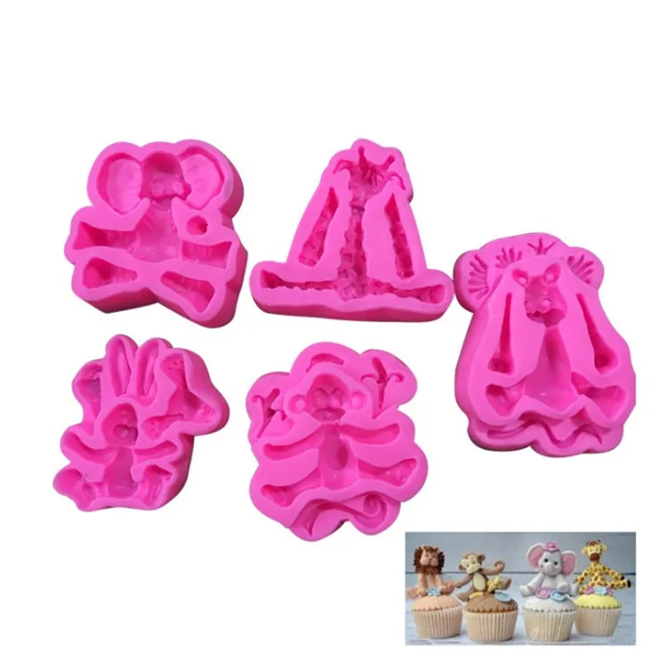 Zoo Giraffe Rabbit Elephant Lion Monkey Silicone Cake Mold Africa Animals Fondant Baking Molds Set for Resin Decorating Tools