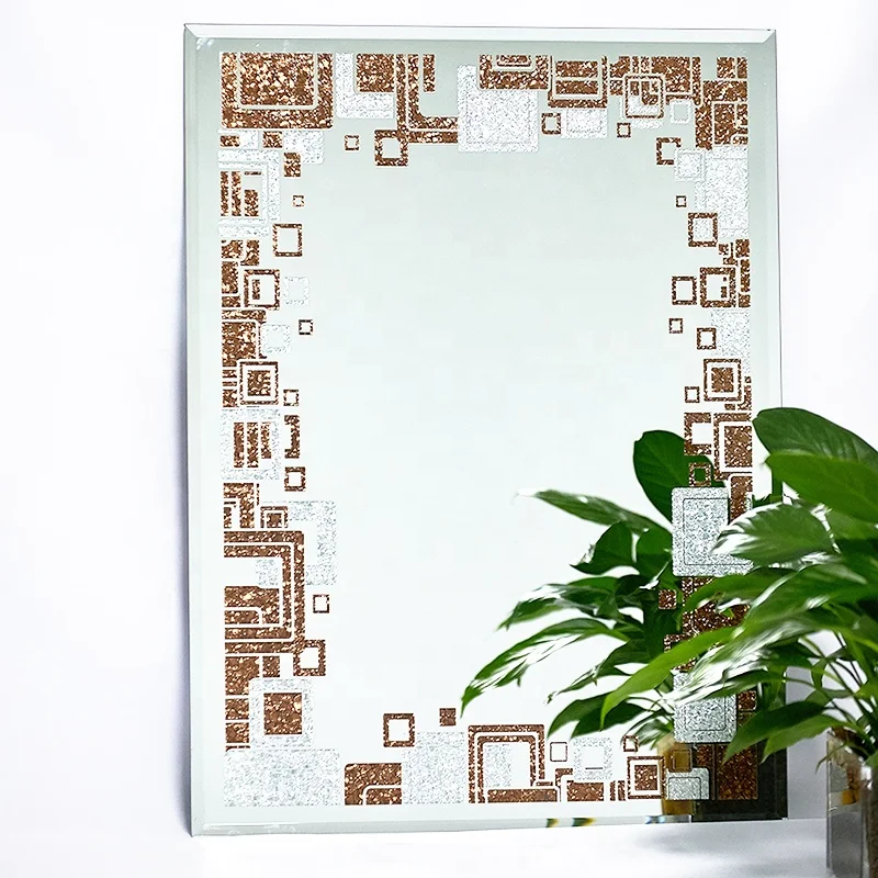 Ice Flower Decorative Building Glass with Golden Titanium Coated Ice Flower Bathroom Mirror