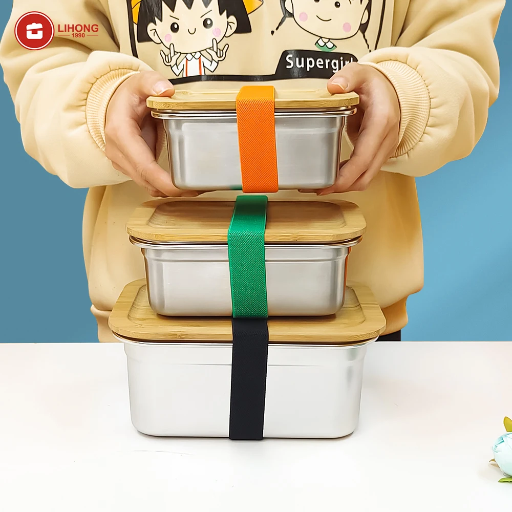 Металлический бамбуковый Ланчбокс из нержавеющей стали bento детский пищевой