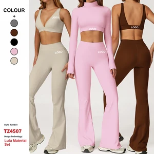 Custom High Quality Sanded Conjunto De Yoga Suit Gym Workout Tight Sportswear Women Outdoor Sports Running Fitness Yoga Wear Set