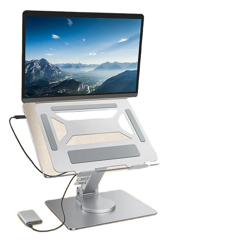360 Rotation Aluminium Laptop Stand With Type c Docking Station  4 in 1 Multi Usb Hub