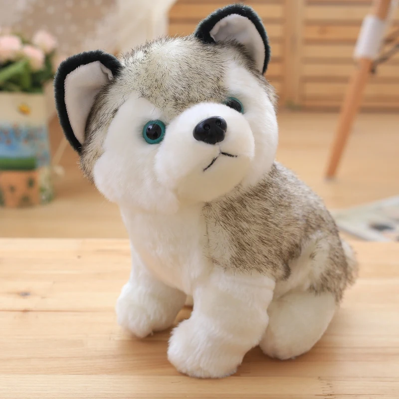 Puppy Stuffed Animal Toys 4"x8" Husky Pet Baby Dog Plush Soft Kawaii Black White 