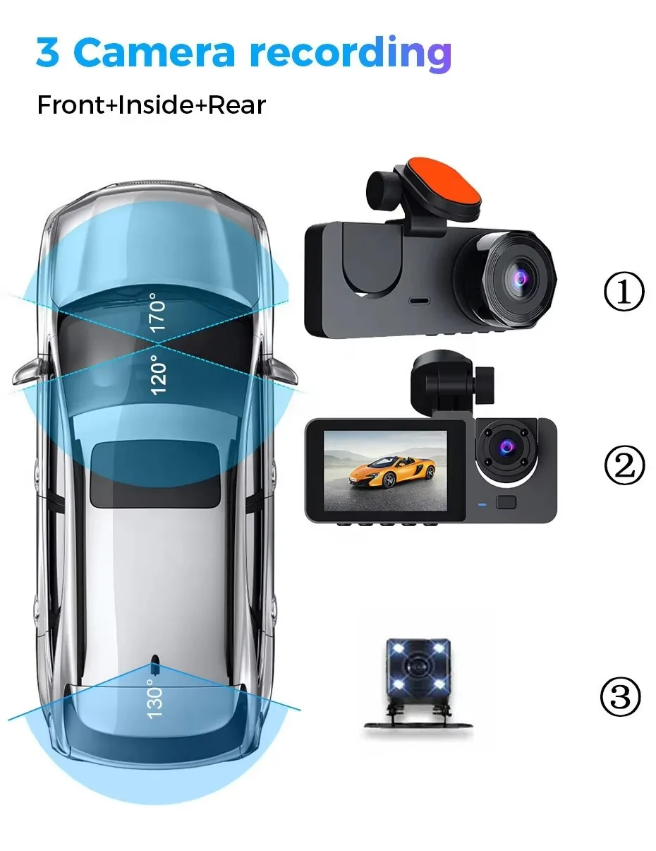 New Car Dvr 1080P 3 Len Camera Mirror Car Vehicle Security Camera Hidden Dash Cam Wifi Night Vision Traffic Recorder Black Box