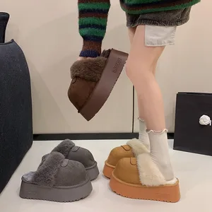Wholesale winter fashion design warm boots customized women's snow boots thick soled height increasing hairy slippers