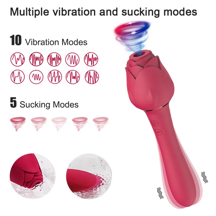 2 in 1 USB-Powered Soft Silicone Rose Vibrator Wand & Clitoral Stimulator Stick Popular New Sex Toy Dildo for Women