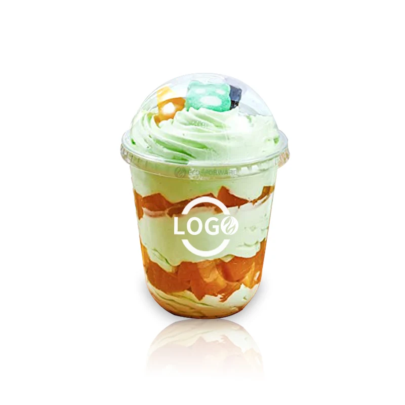 Disposable Plastic Ice Cream Cup with logo U Round Cups with Bear Lid Plastic Cups