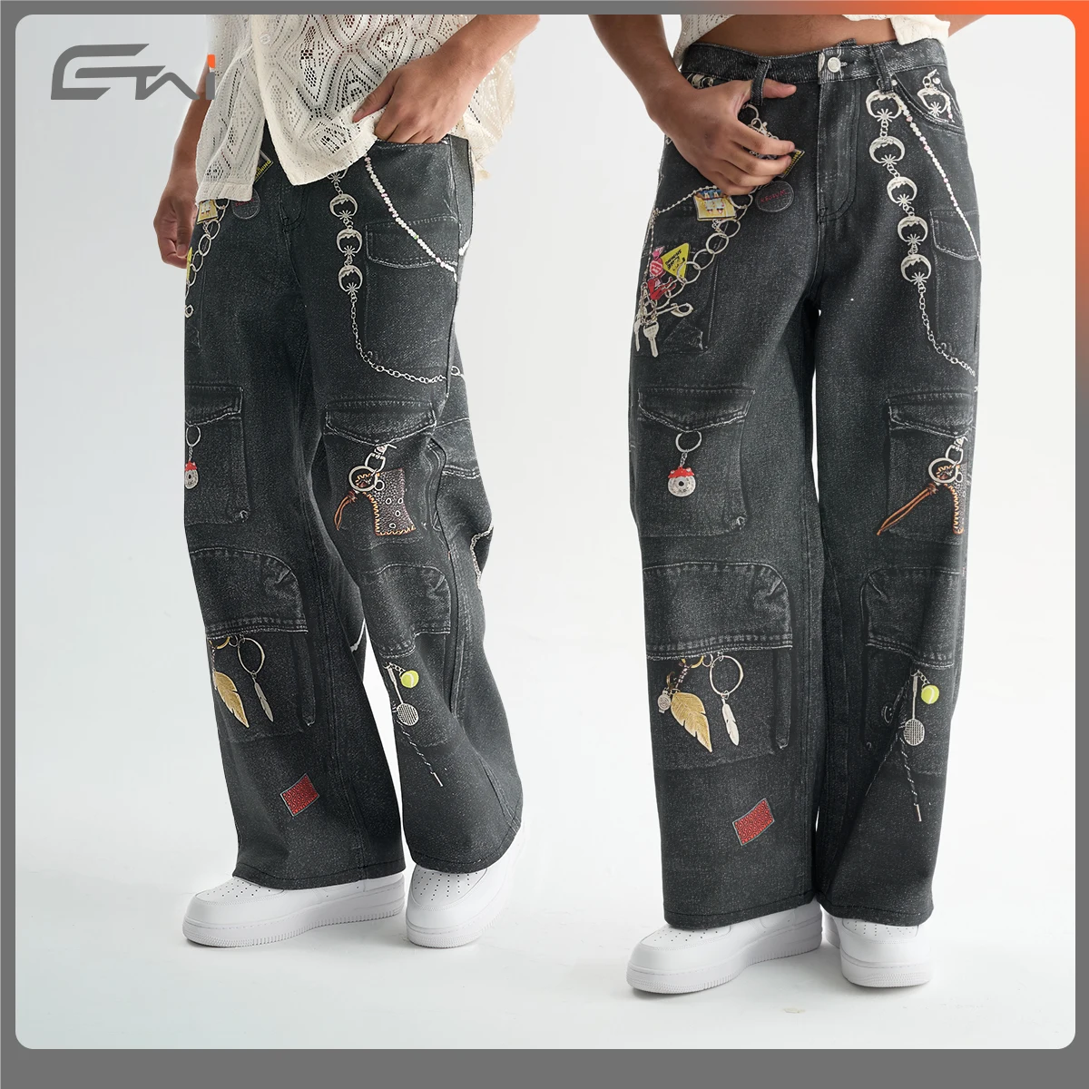 Loose Fit 3D Printed Straight Leg Jeans - Hip Hop Style