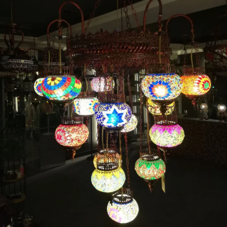 アラブ風ボヘミアンモザイクステンドグラスLEDペンダントランプ