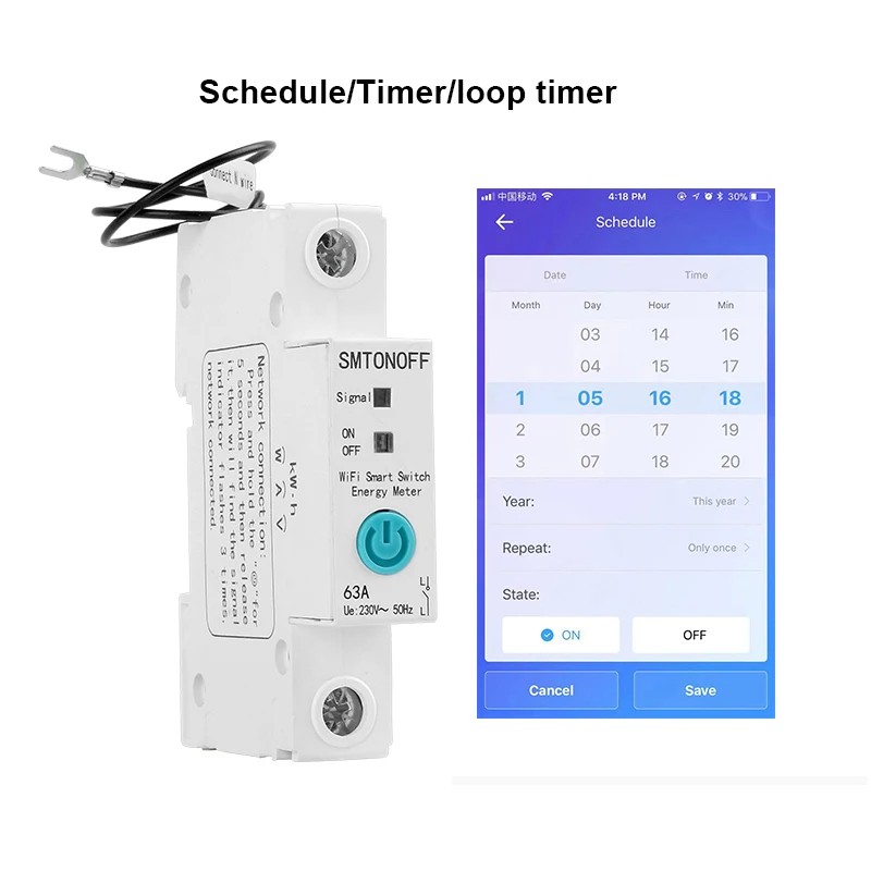 Best Price 1P 63A Din Rail WIFI Circuit Breaker Smart Timer Switch Relay Remote Control EWeLink Smart Home Support Alexa Google