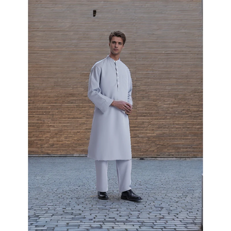 Bestseller Muslim Robe Set for Men Middle East Button Down Thobe Round Neck Ready to Ship Popular