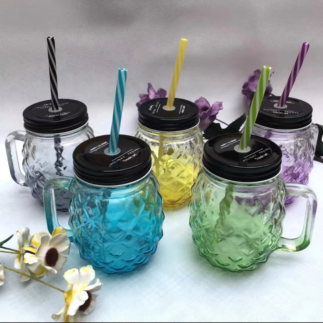 Pineapple Glass Drinking Jar, Mason Jar Cups With Straw, Pineapple