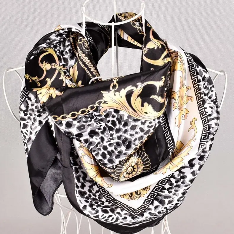 2025 New Irregular Large square Scarf  American Style Chain Flower Fashion  Print  Silk Scarf