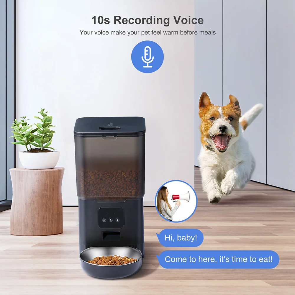 6L APP Controlled Smart Cat/Dog Food Dispenser Eco-Friendly Automatic Pet Feeder with Timing Voice Activation Made from Plastic