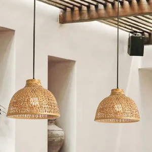 Handmade Round Rattan Shade Chandelier Natural Bamboo Pendant Lighting Wicker Chandeliers for Hotel Restaurant Bar Home Decor