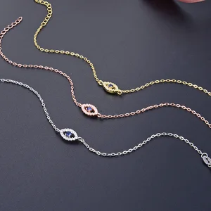 925 Sterling Silver Evil Eye Bracelet for Women Adjustable Gold Plated with Rhodium and Zircon for Gift