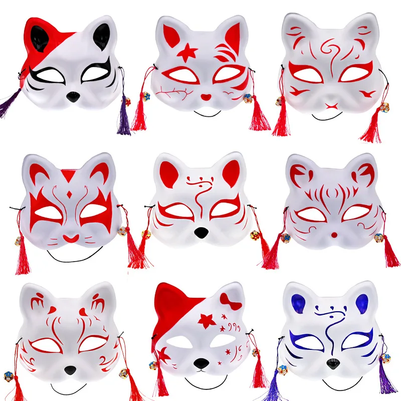 Japanese Animal Cat Half Face Mask With Tassels Small Bells Disguise Mask  Cosplay Anime Masquerade Party Dress Up 21 Wholesales - Buy Disguise Mask, Mask Cosplay,Face Mask Party Product on 