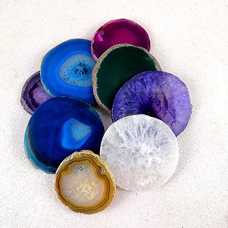 Оптовая продажа, низкая цена, набор разноцветных синих, розовых, белых, черных подставок из натурального золота, агата
