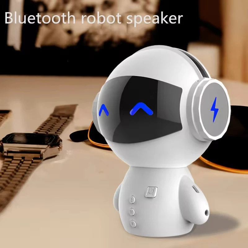 Vofull Mini Alarm Clock Robot Smart Robot Speaker Rechargeable Wireless Heavy Bass Mp3 Speaker