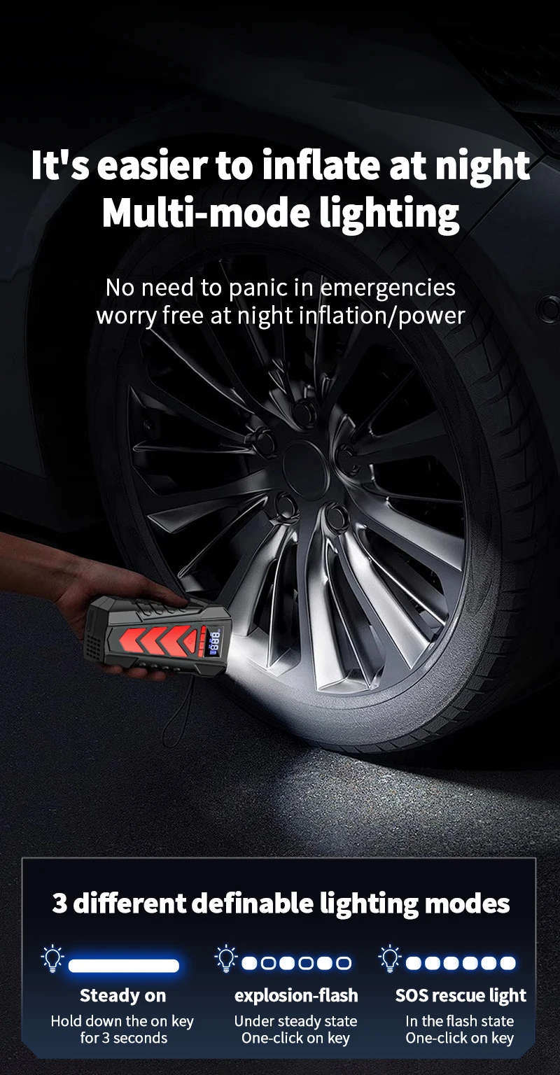 2025 NEW 12V Portable Car Jumpstarter With Air Compressor Multifunction Jump Starter Power Bank With LED Flashlight Jump Starter