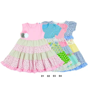 Digital Print CustomizationWoven Cotton Floral Short Sleeve kid girl clothing Summer baby girls dress designs