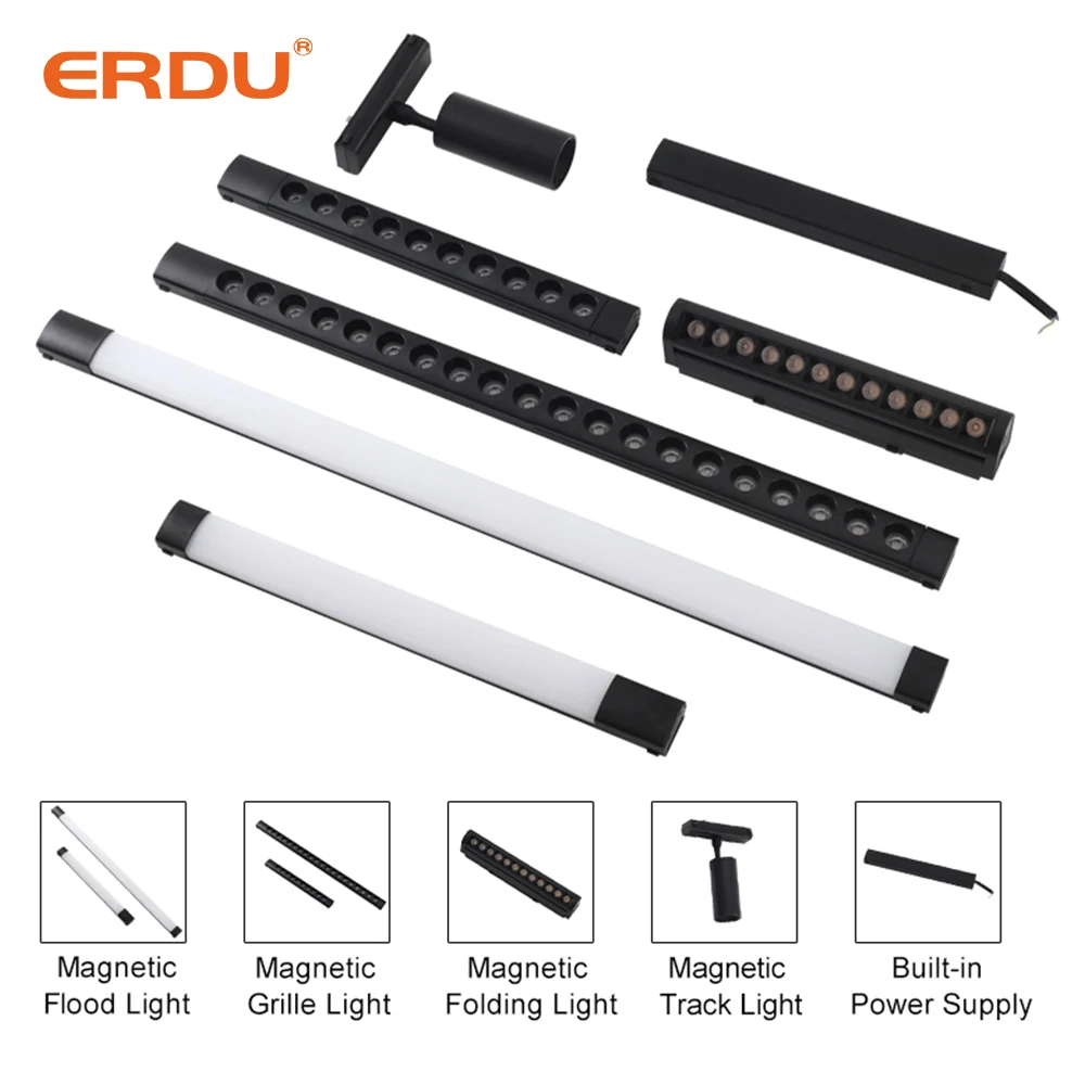 ERDU 35mm Slim Black Magnet Track Lamp 48v Mini Ceiling Surface Mounted Led Magnetic Light