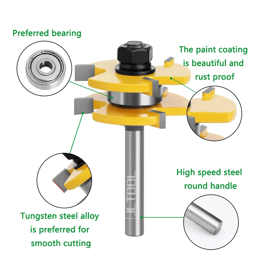 2pcs Wood Router Bit Set 6mm Ttype Woodworking Milling Cutter 1/4 1/2