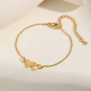 High Quality Fashion Double Heart Bracelet Gold Plated Stainless Steel Link Chain Bracelet for Women