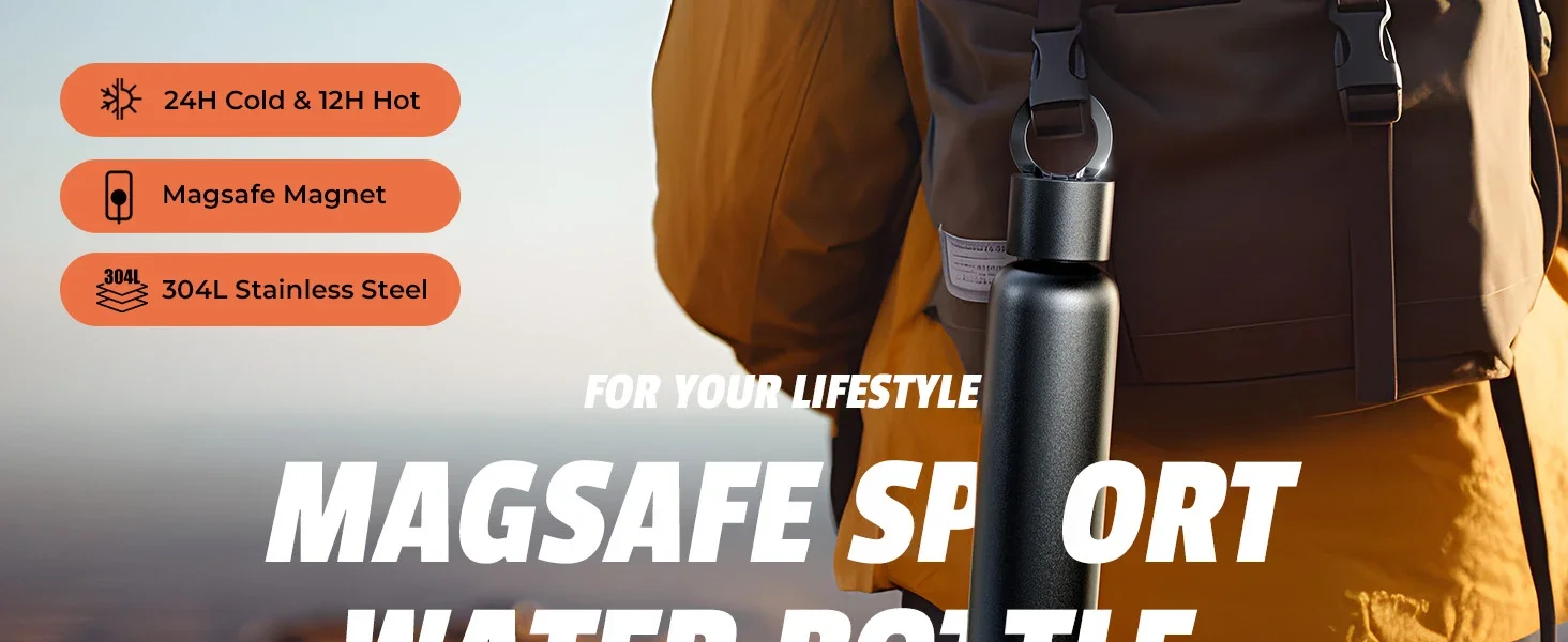 Magsafe Water Bottle 24oz Magnetic Stainless Steel Gym Bottles - Water Bottle With Magnetic Phone Holder